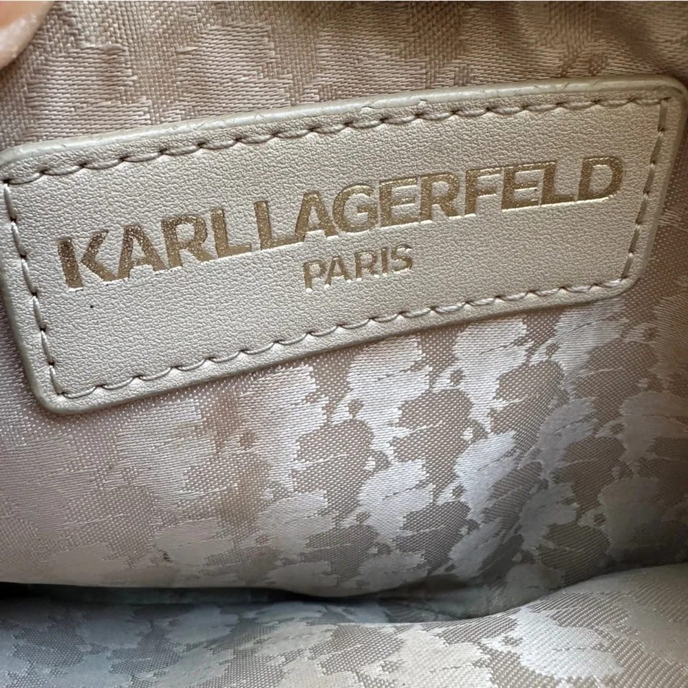 KARL LANGERFELD Paris Logo Wristlet Zip Wallet Tan and Brown